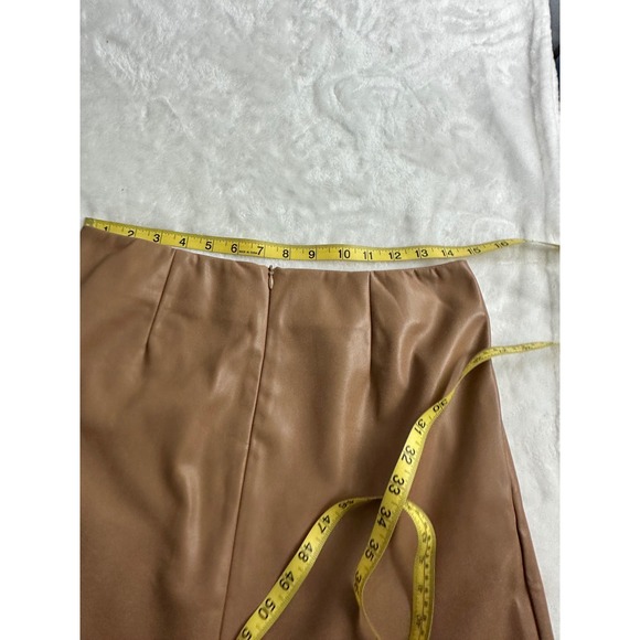 LBLC The Label Abby Mini Skirt Cognac Faux Leather Brown Womens L - Picture 9 of 10